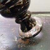 Ancien Vase Forme Médicis Verre Multicouche Noire & Transparent Vintage