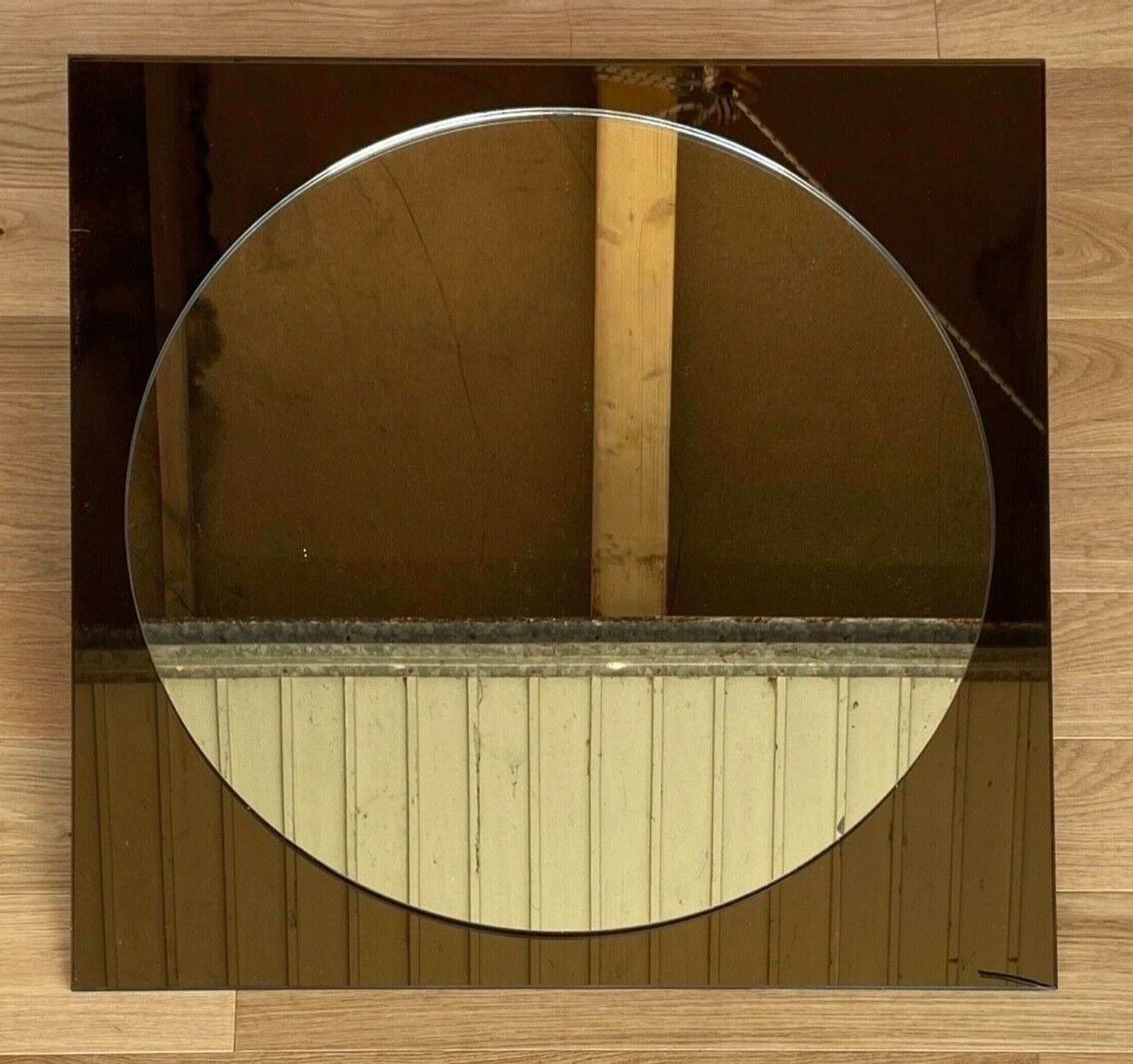 Mirror 1970 in glass smoked modernist square shape