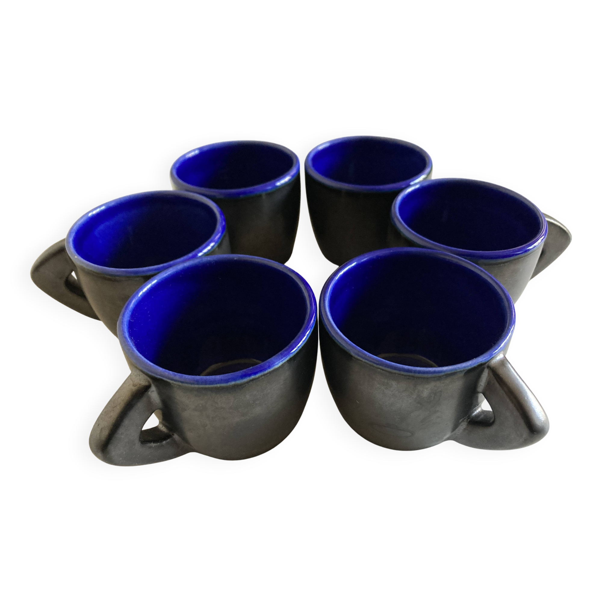 Set of 6 mid-century pottery mugs in glazed earthenware, 1960.