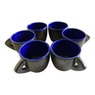 Set de 6 tasses de potier mid century en terre vernissée, 1960