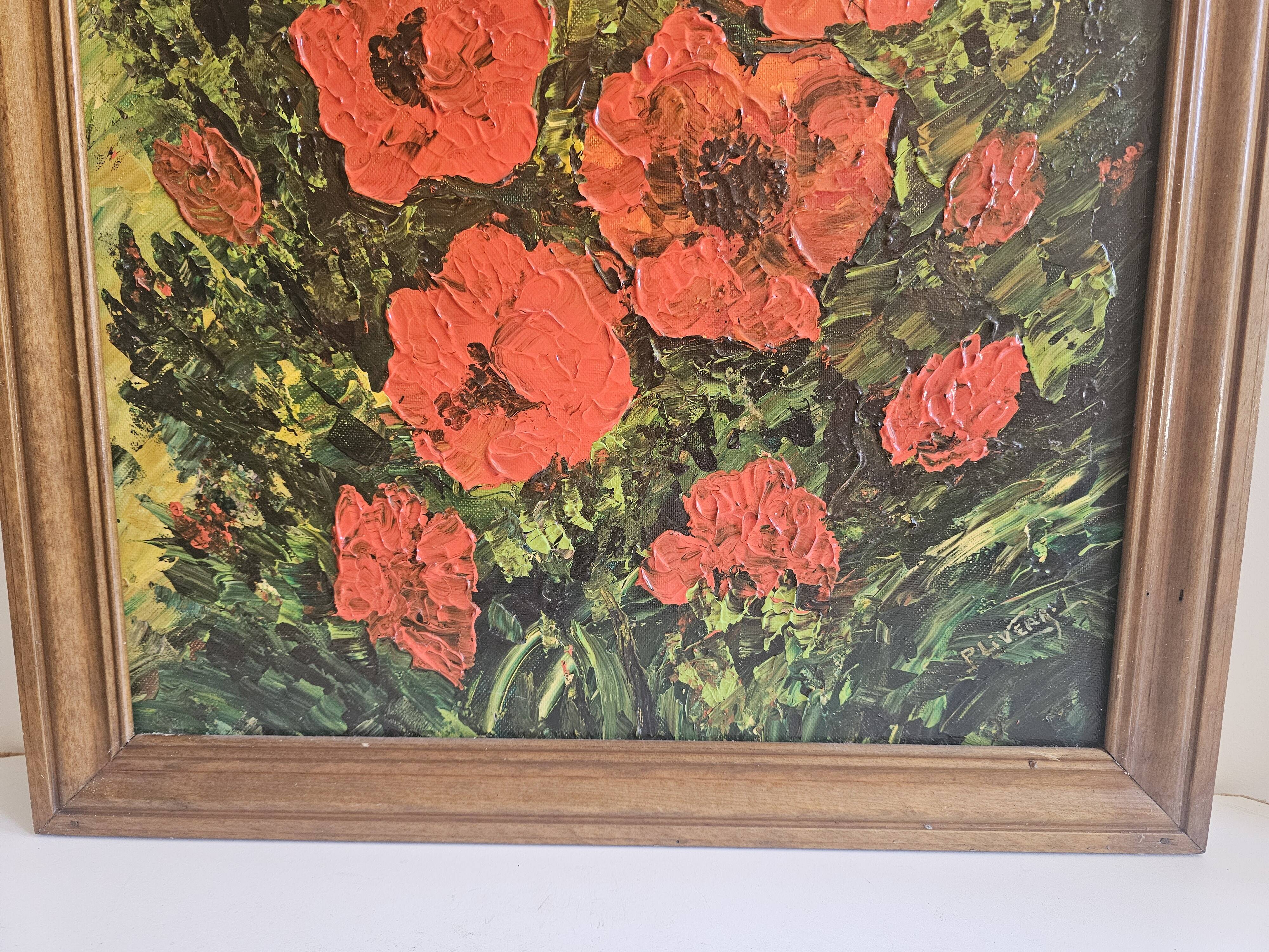 Oil on Canvas Still Life Flowers Poppies Signed P Livera