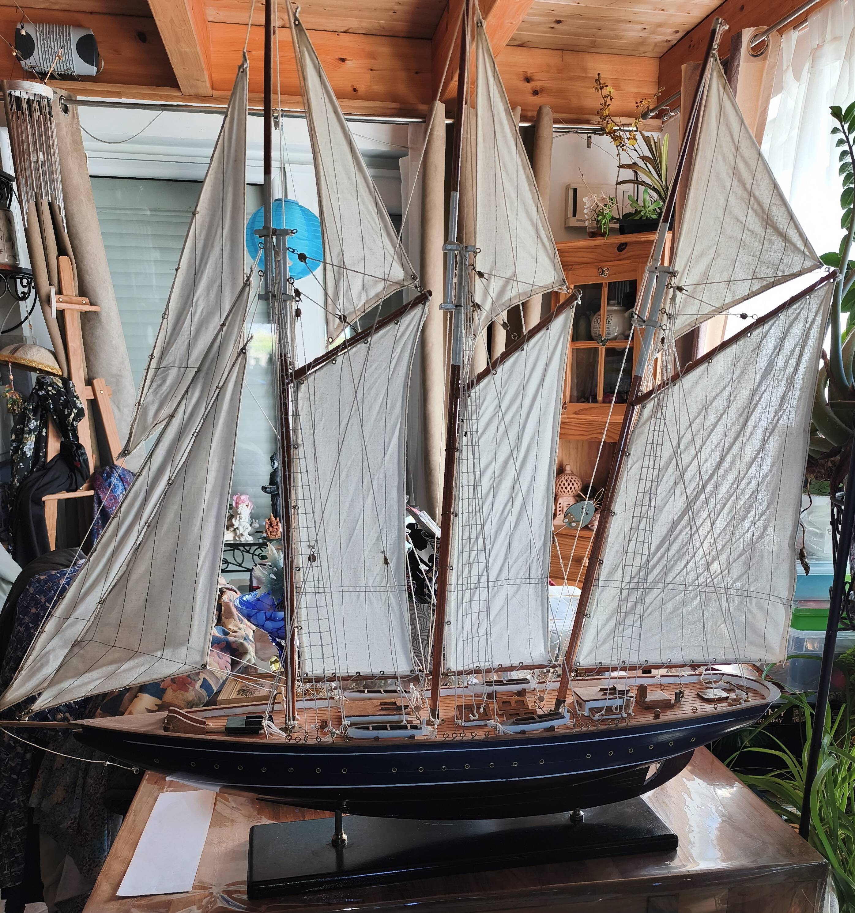 Large model of a three-masted ship, 105 cm x 100 cm x 20 cm.