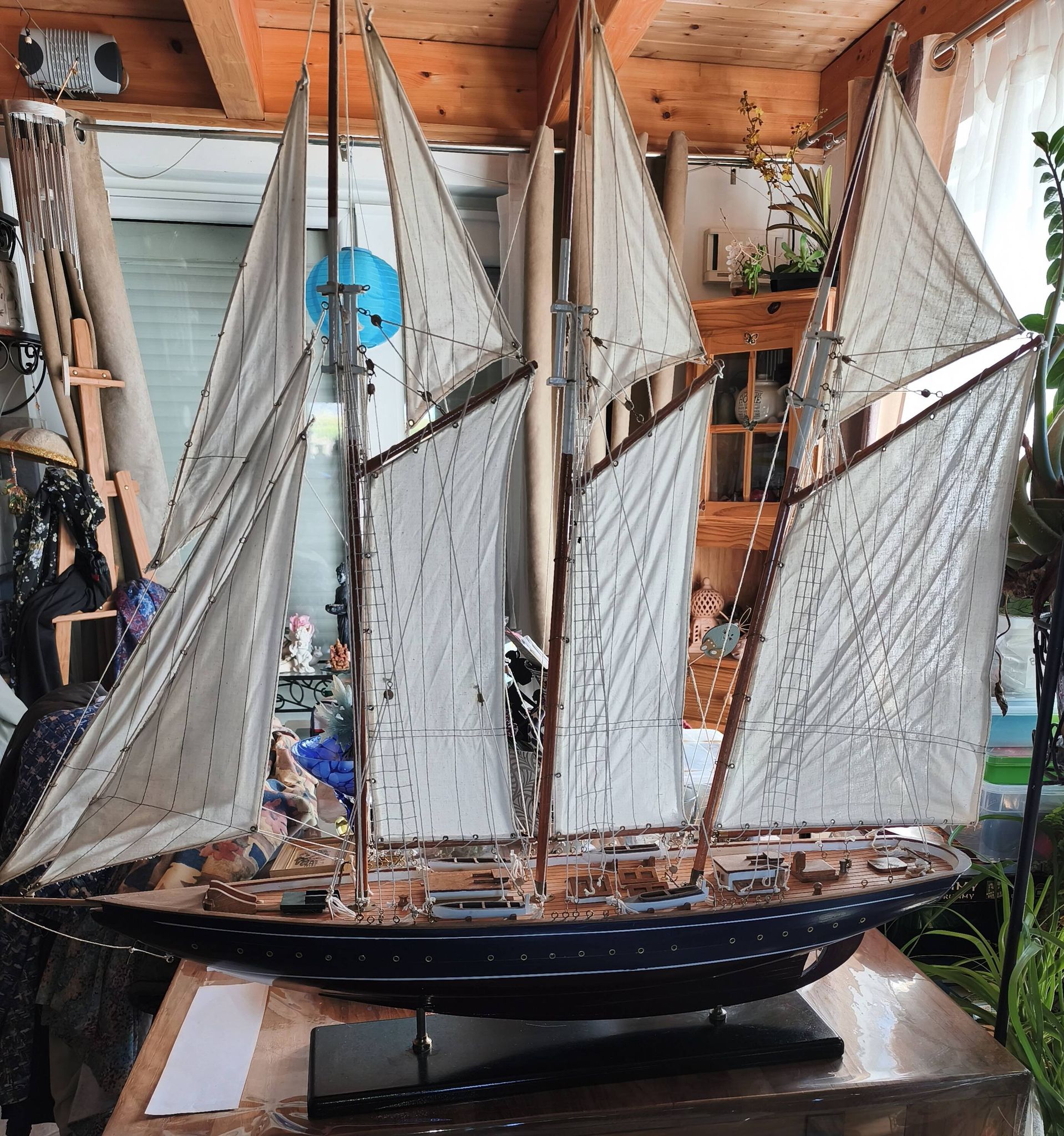Large model of a three-masted ship, 105 cm x 100 cm x 20 cm.