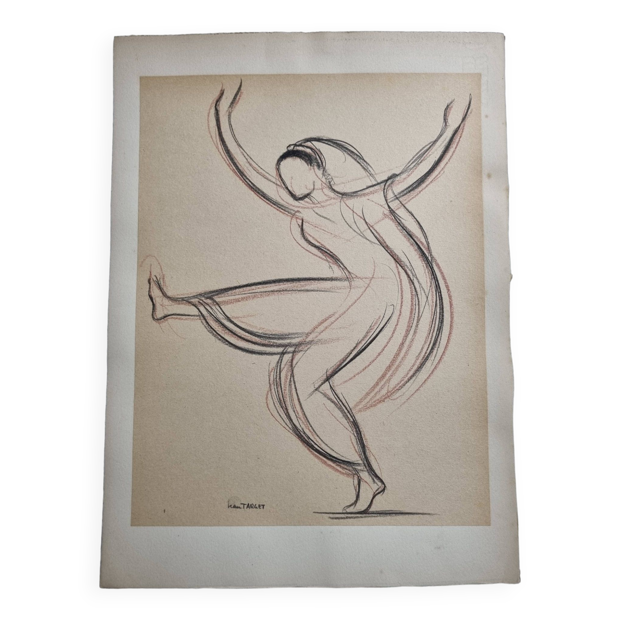 Two-tone oriental dancer, original pastel signed by Jean Target, 1950s, 28 x 38 cm