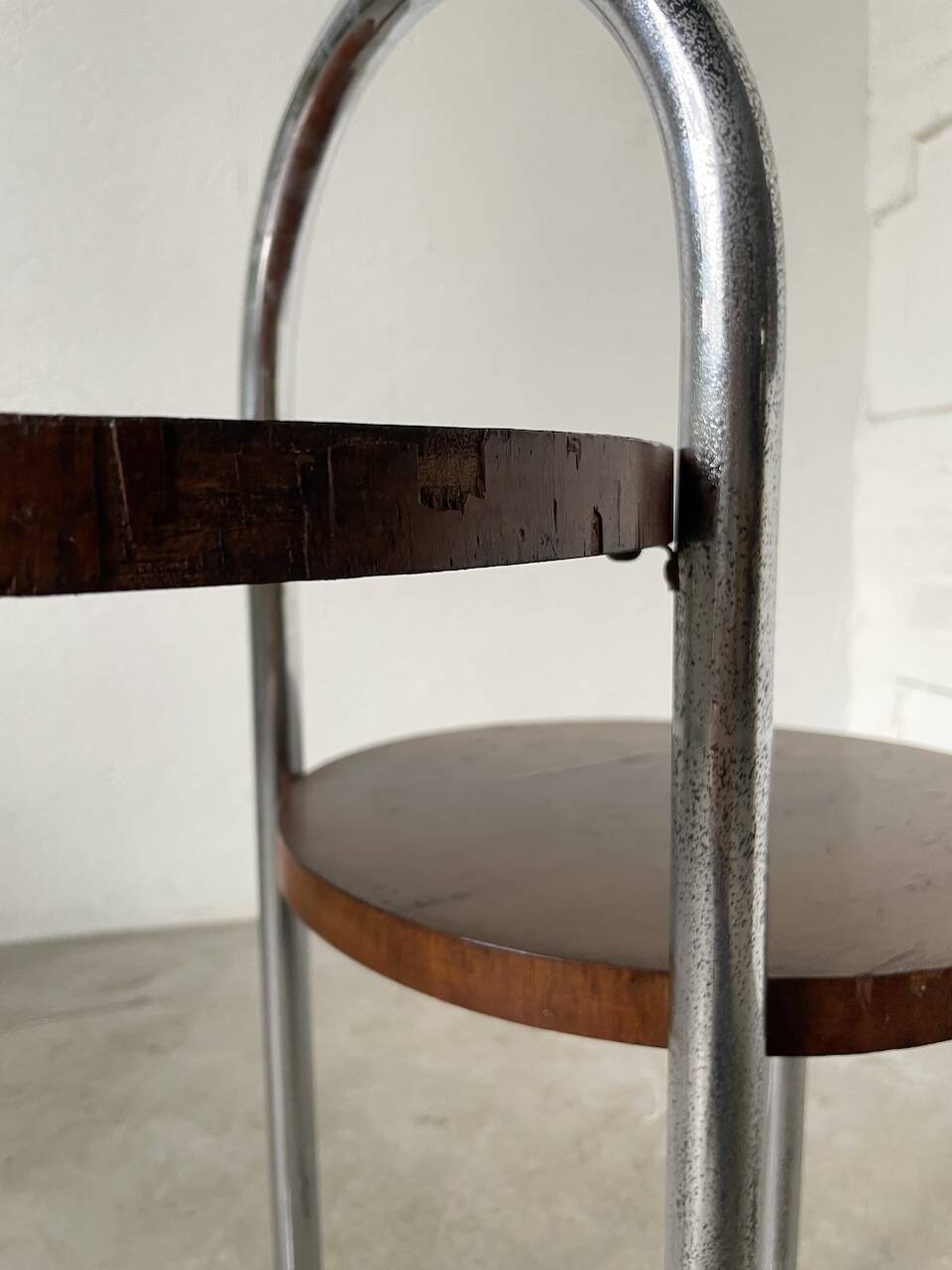 Sellette console art déco Bauhaus bois et chrome