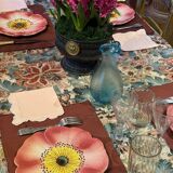 Service of 6 plates of barbotine with wild rose flowers Delphine Massier Vallauris