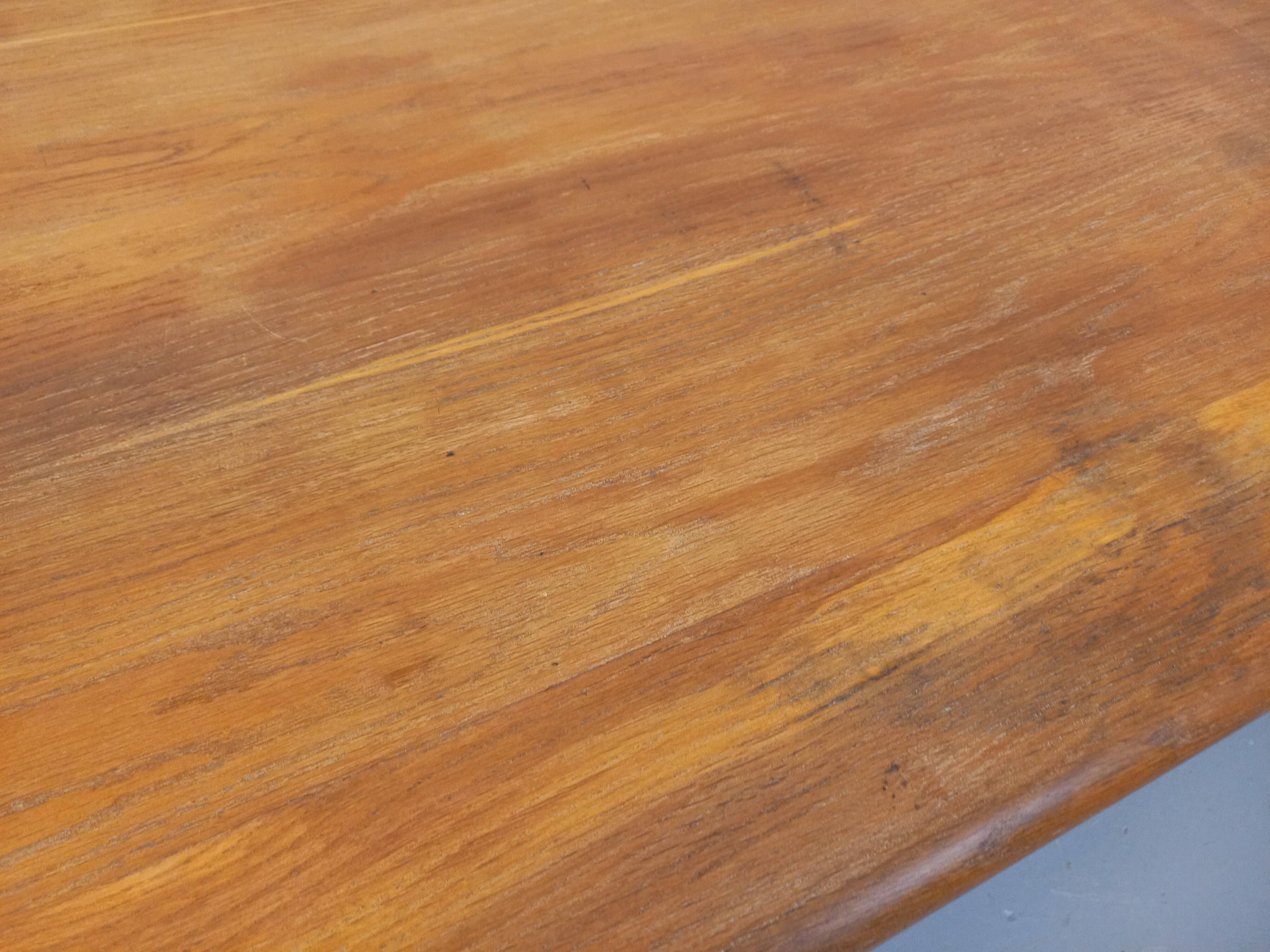 Large vintage brutalist rectangular table made of solid oak wood.