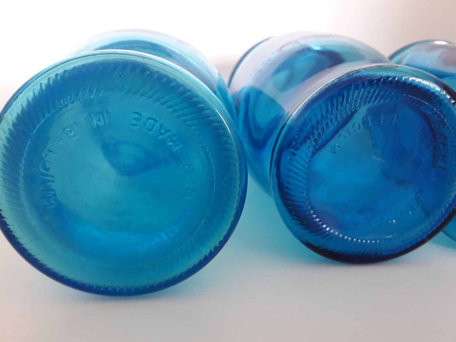 Set of blue glass jars