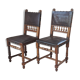 Pair of antique chairs in embossed leather, Henri II style.