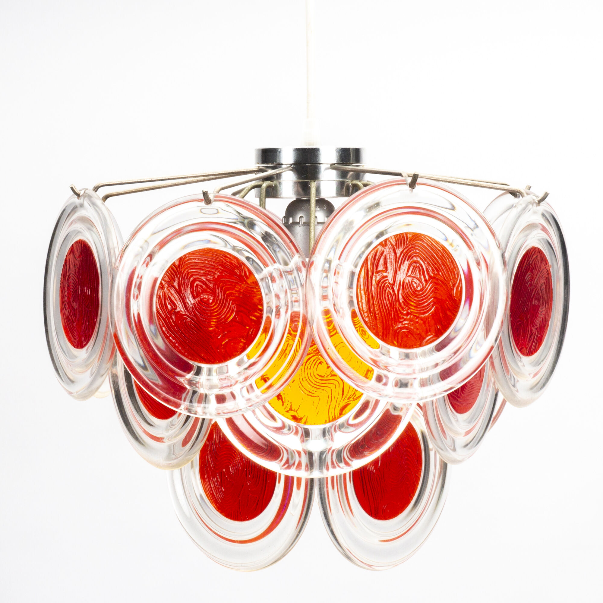 Red/orange Murano disc chandelier by Gino Vistosi