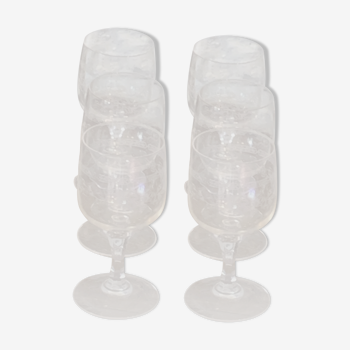 6 verres à vin cisèles motif floral vintage