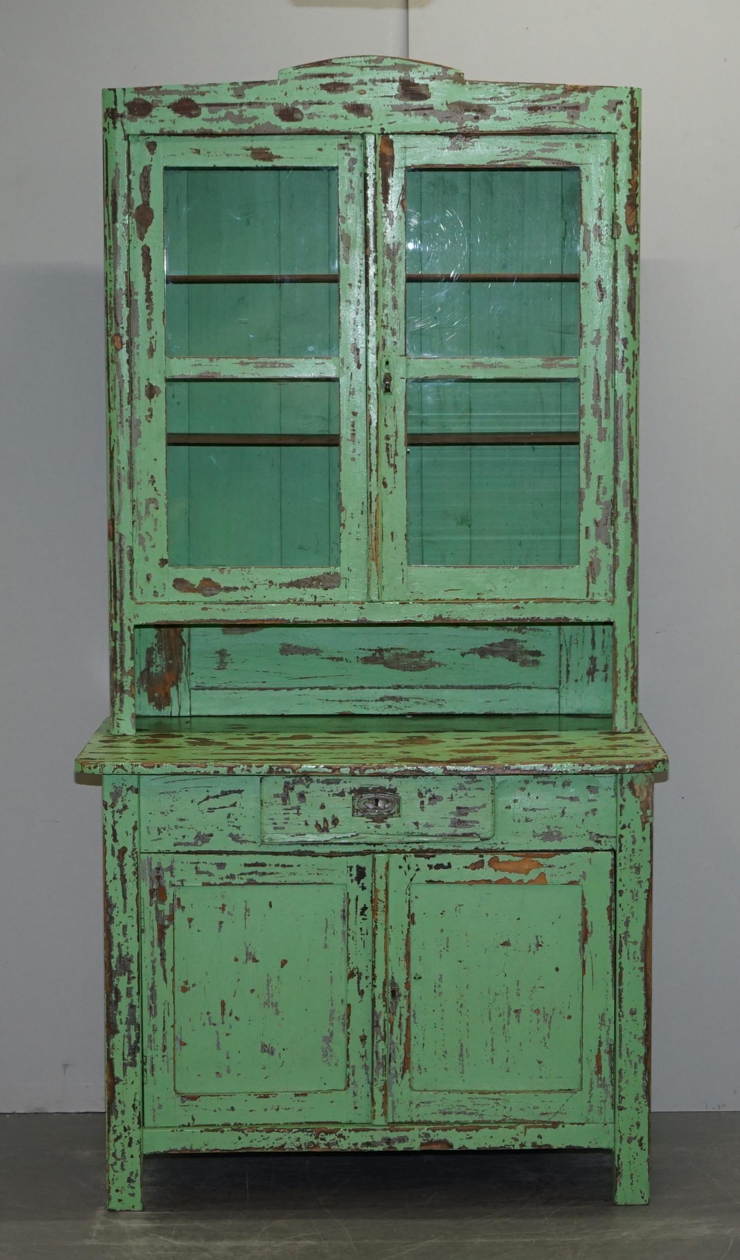 Victorian Green Patinated Buffet, Library or Cabinet