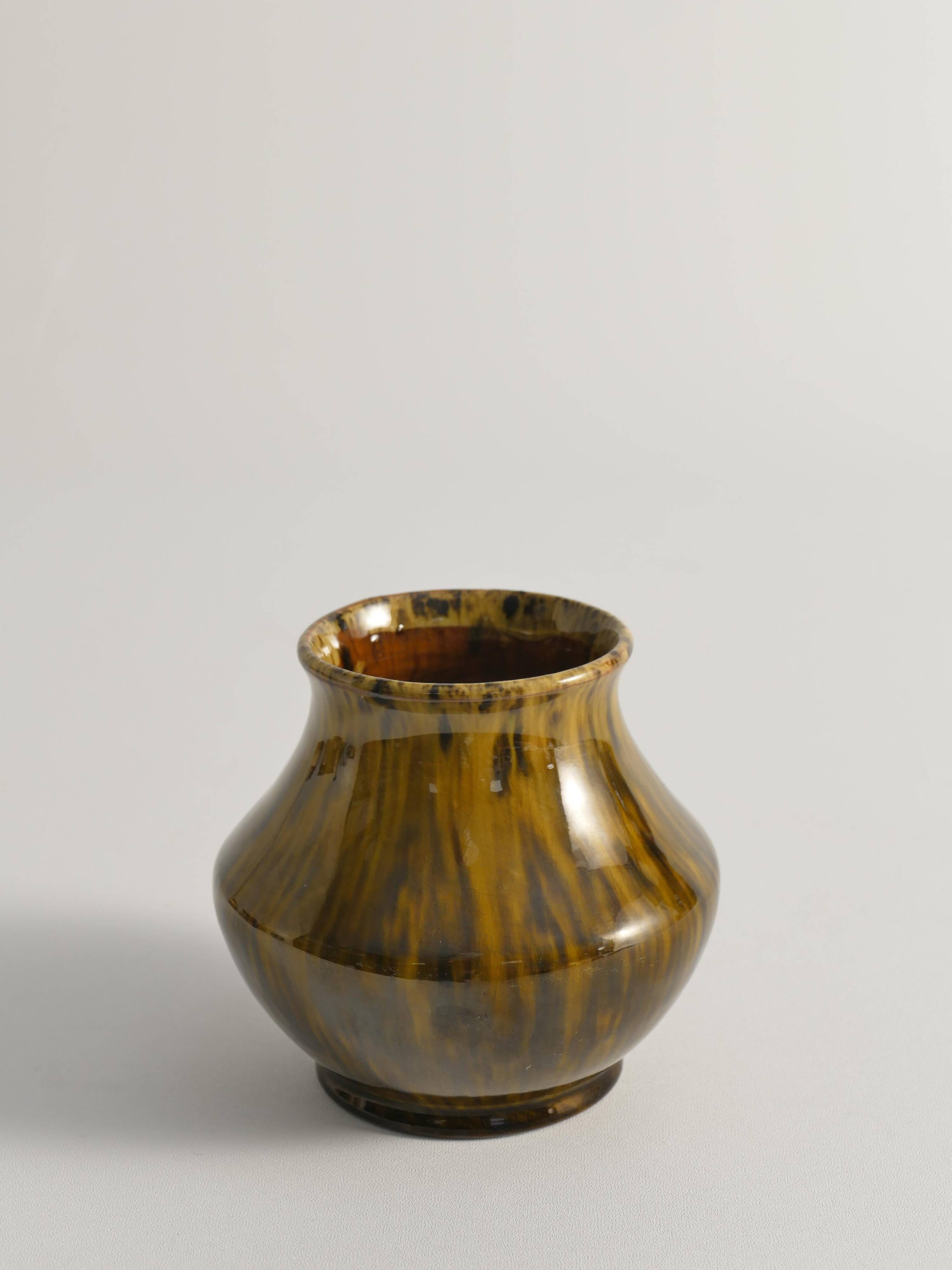 Scandinavian Modern Black and Olive Glazed Ceramic Vase Nittsjö Keramik, 1960s