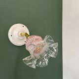 Vintage pink and clear glass tulip wall light.
