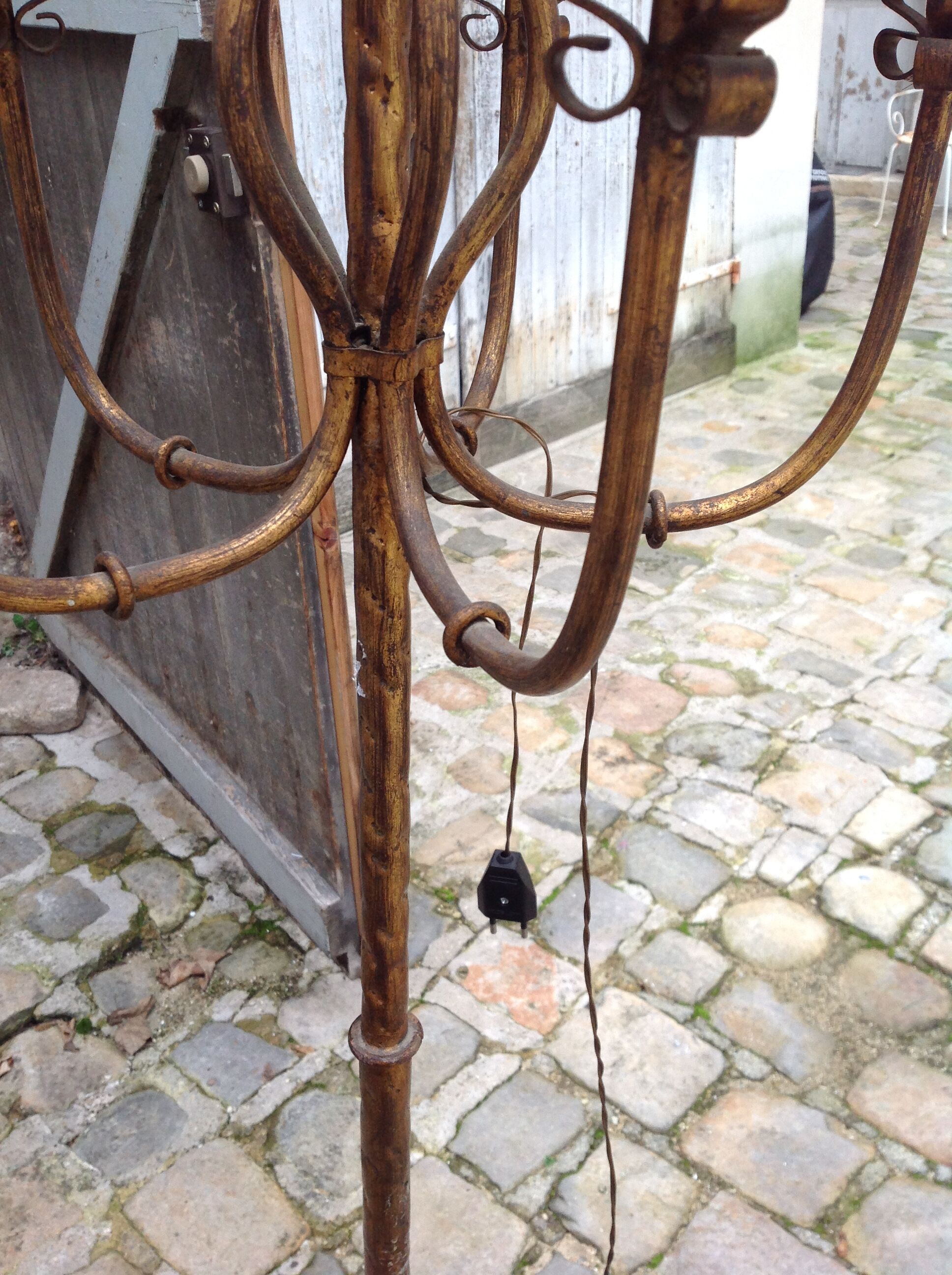 Vintage gold metal floor lamp, 70s