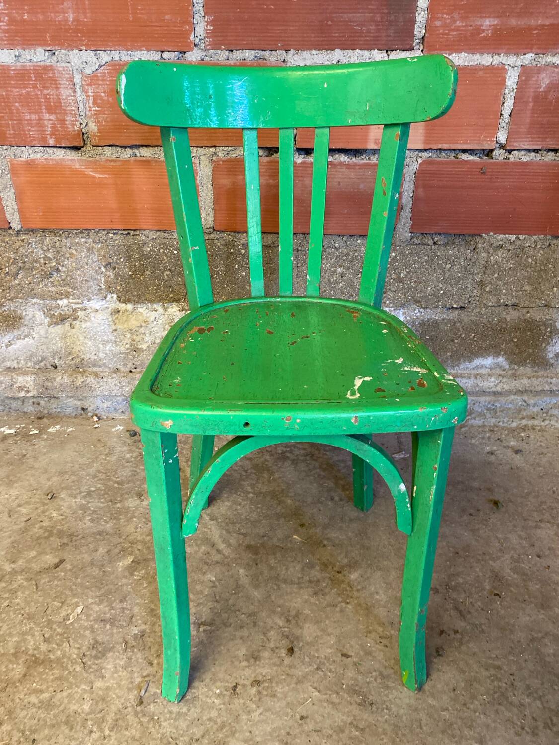 Chaise Bistrot Ancienne Style BAUMANN Bois Tourné Vert Vintage