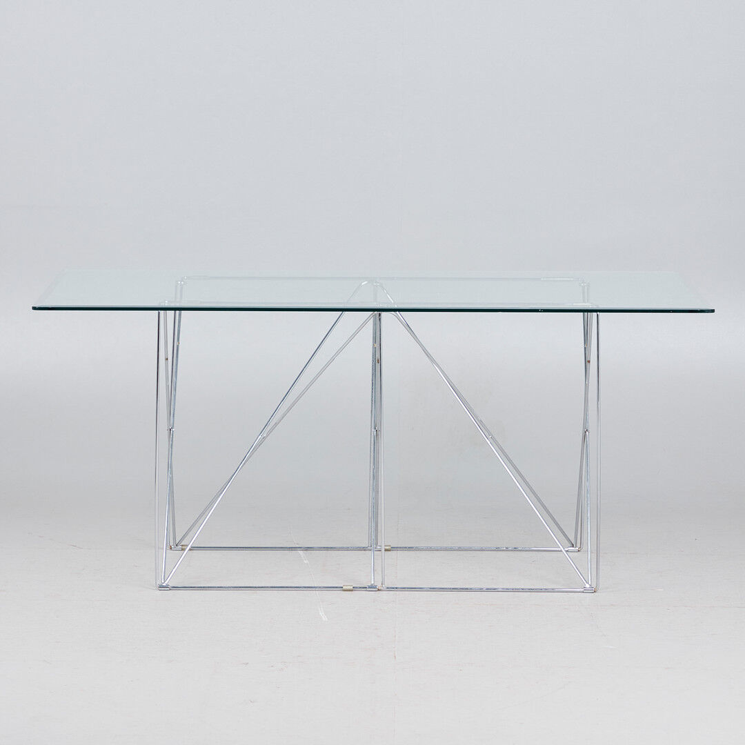 Max Sauze dining table in chrome steel wire and glass 1970s France