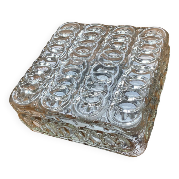 Applique murale carrée plafonnier ancien en verre transparent