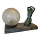 Art Deco lamp woman, opaline globe and marble base.