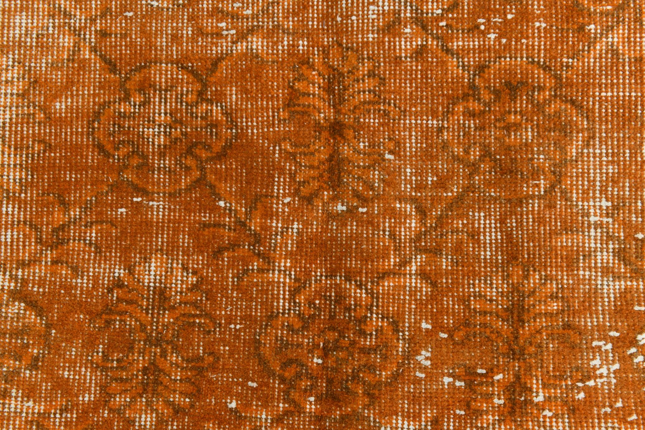 Tapis Vintage Orange Ocre Patiné, Style Bohème Chic