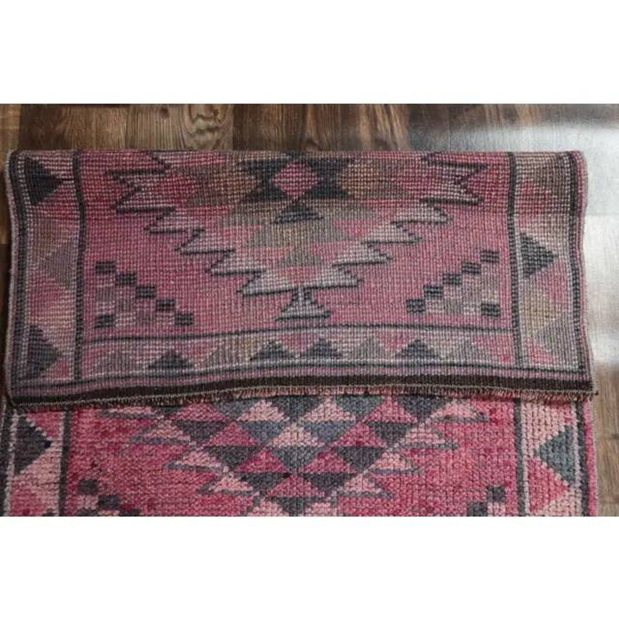 Vintage neutral pink Turkish hand-knotted runner 83x332
