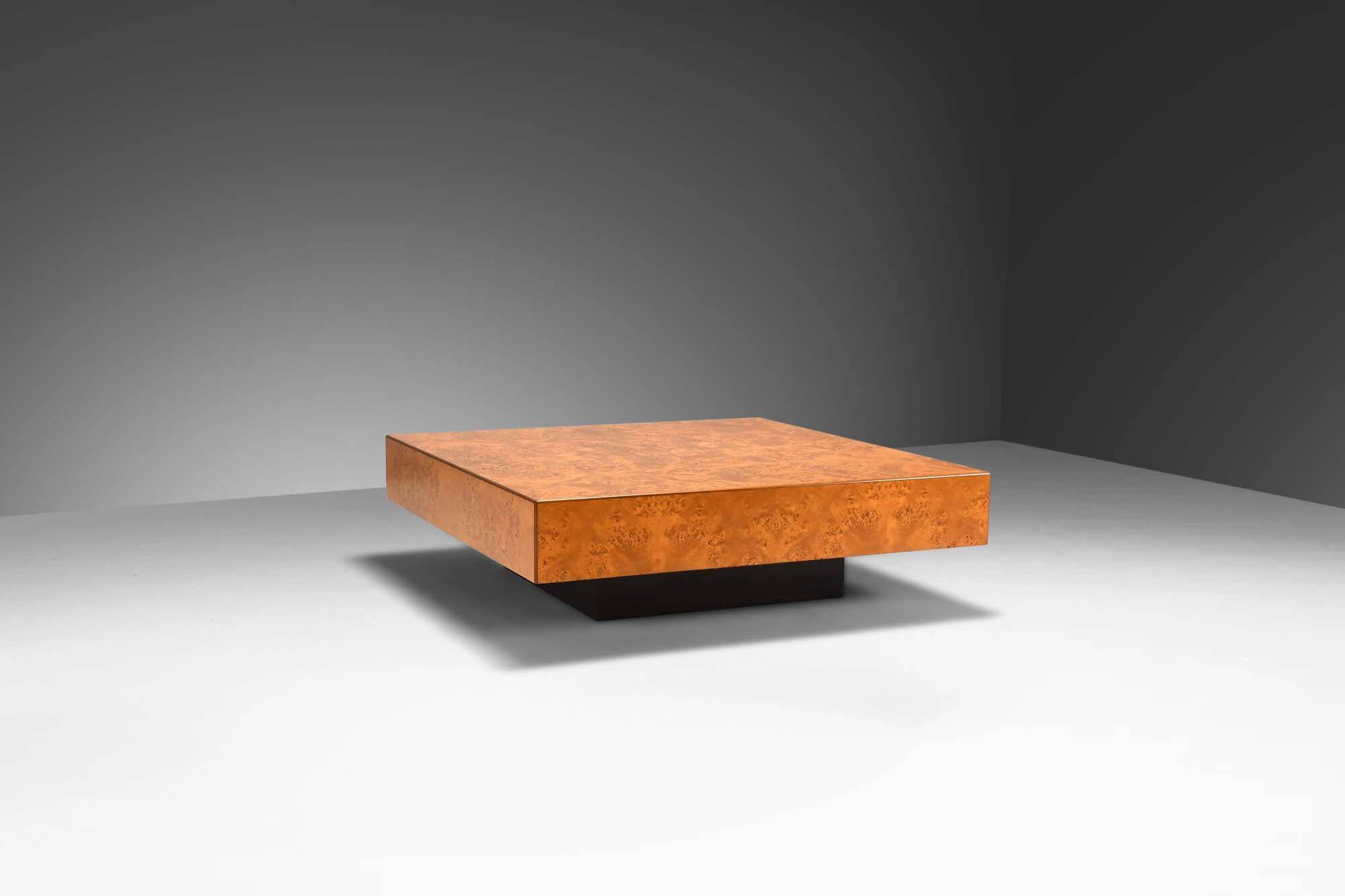 Large burl wood coffee table from the 1970s in the style of Willy Rizzo and Milo Baughman.