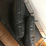 Sofa and armchair in chrome metal and black leather