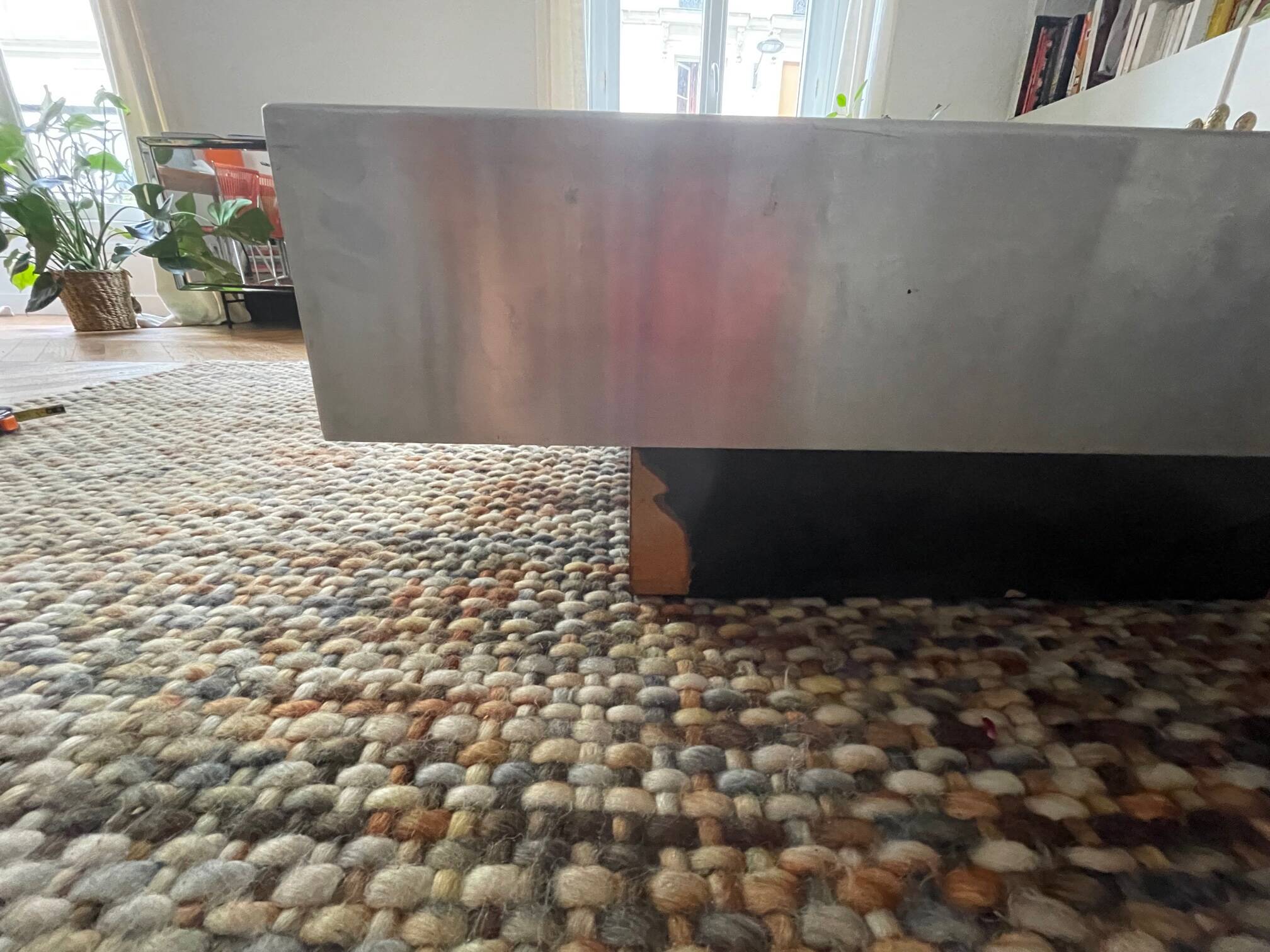 Coffee table – Black glass and brushed metal – 1970s