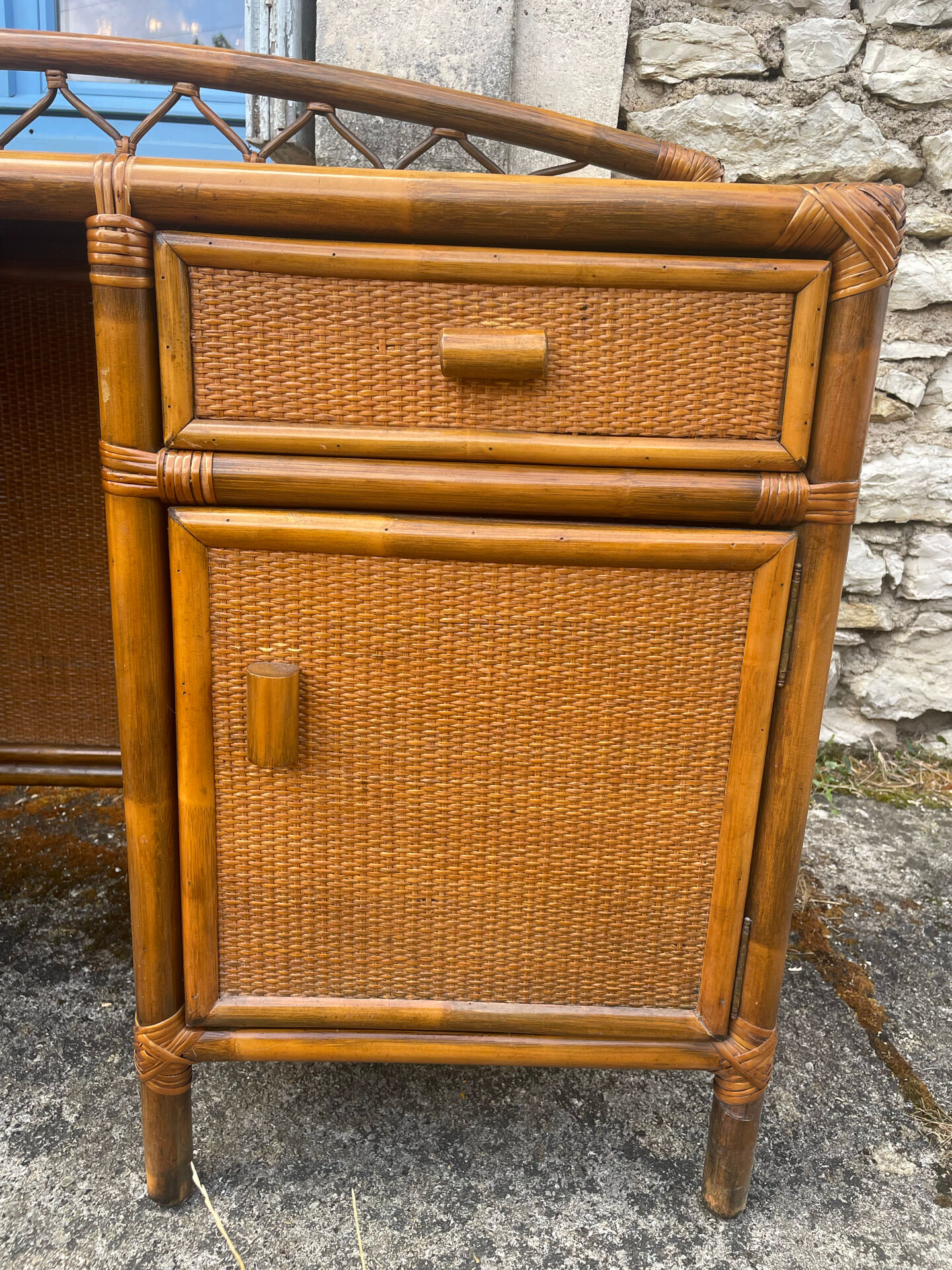 Vintage bamboo and rattan desk – 1960s-70s