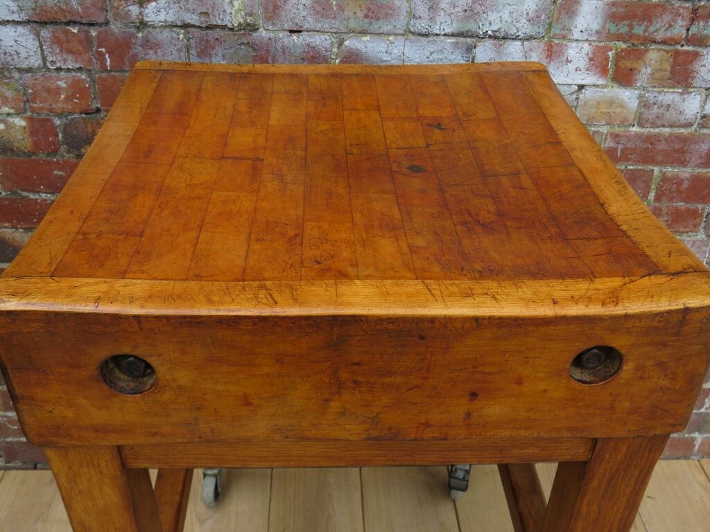 Vintage english sycamore butchers block on stand