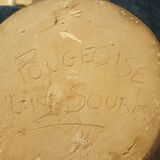 Spherical stoneware vase. Signed Pougeoise grey mouse.