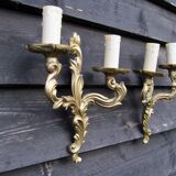Petite pair of vintage French bronze brass mix 2 arm wall lights sconces revamp rewire