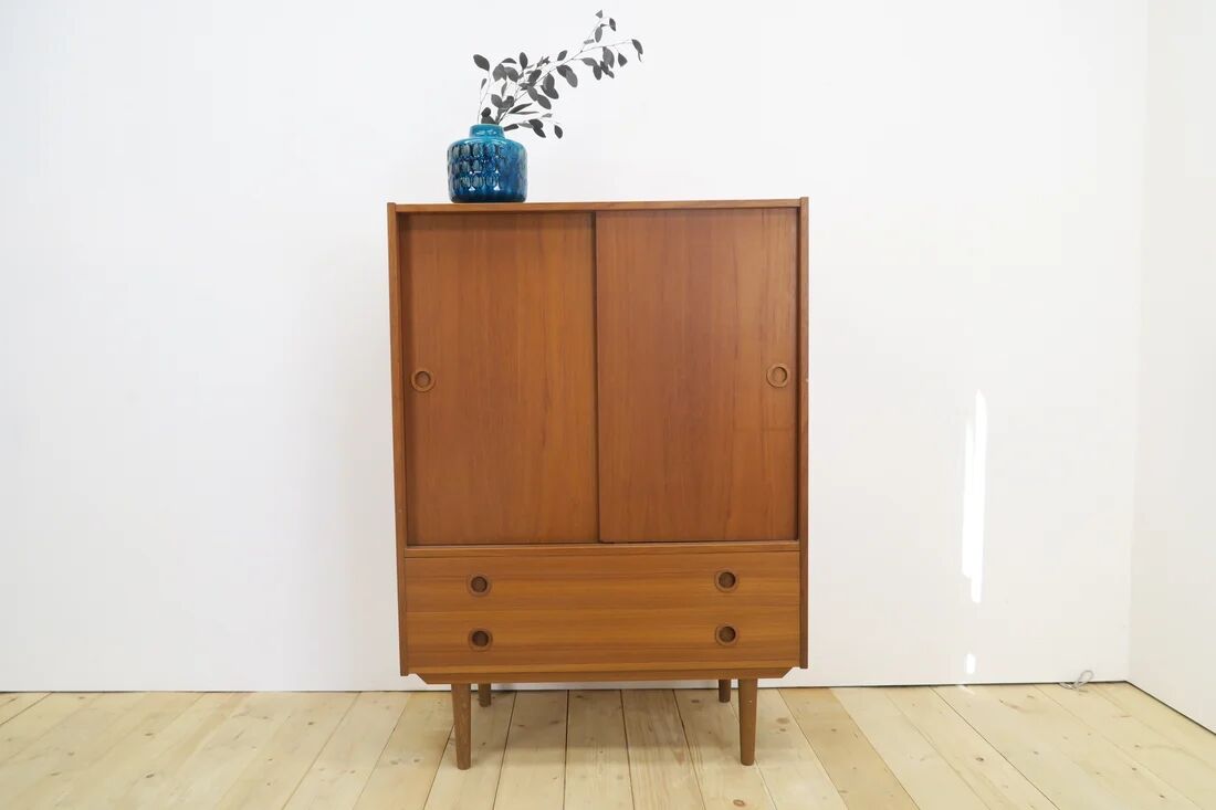High teak cabinet with sliding doors, 1960s