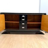 Art Deco Sideboard in Black Lacquer, Maple & Chrome, France, 1930
