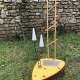 Ceramic mosaic coffee table with planter and light fixture 2 arms 60s