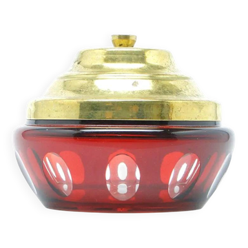 Art Deco bonbonniere, ruby glass, brass, Germany, 1930s