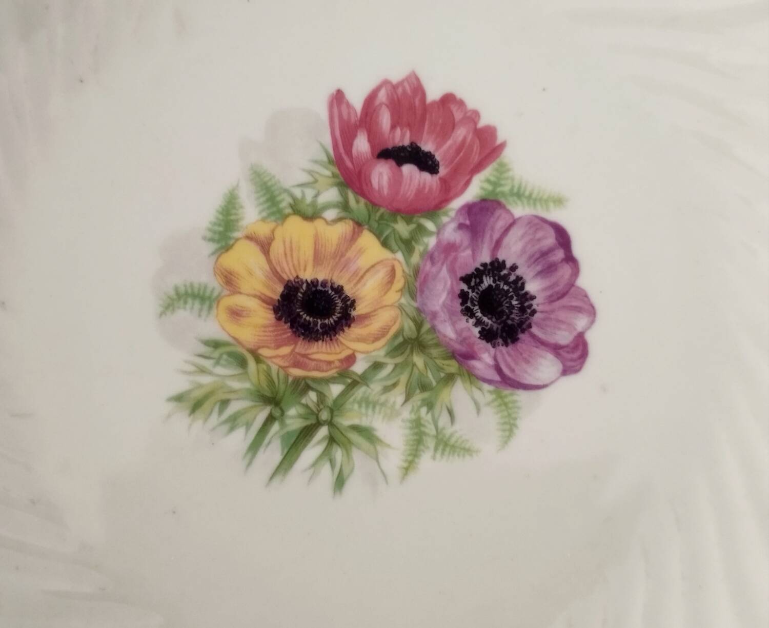 Assiettes Plates Porcelaine Vitriam Décor Fleurs d'Anémones Vintage