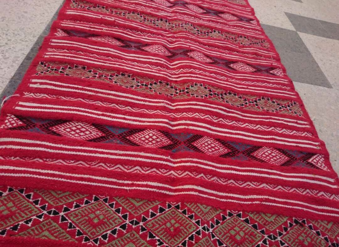 Handmade red Berber kilim rug 210x100cm