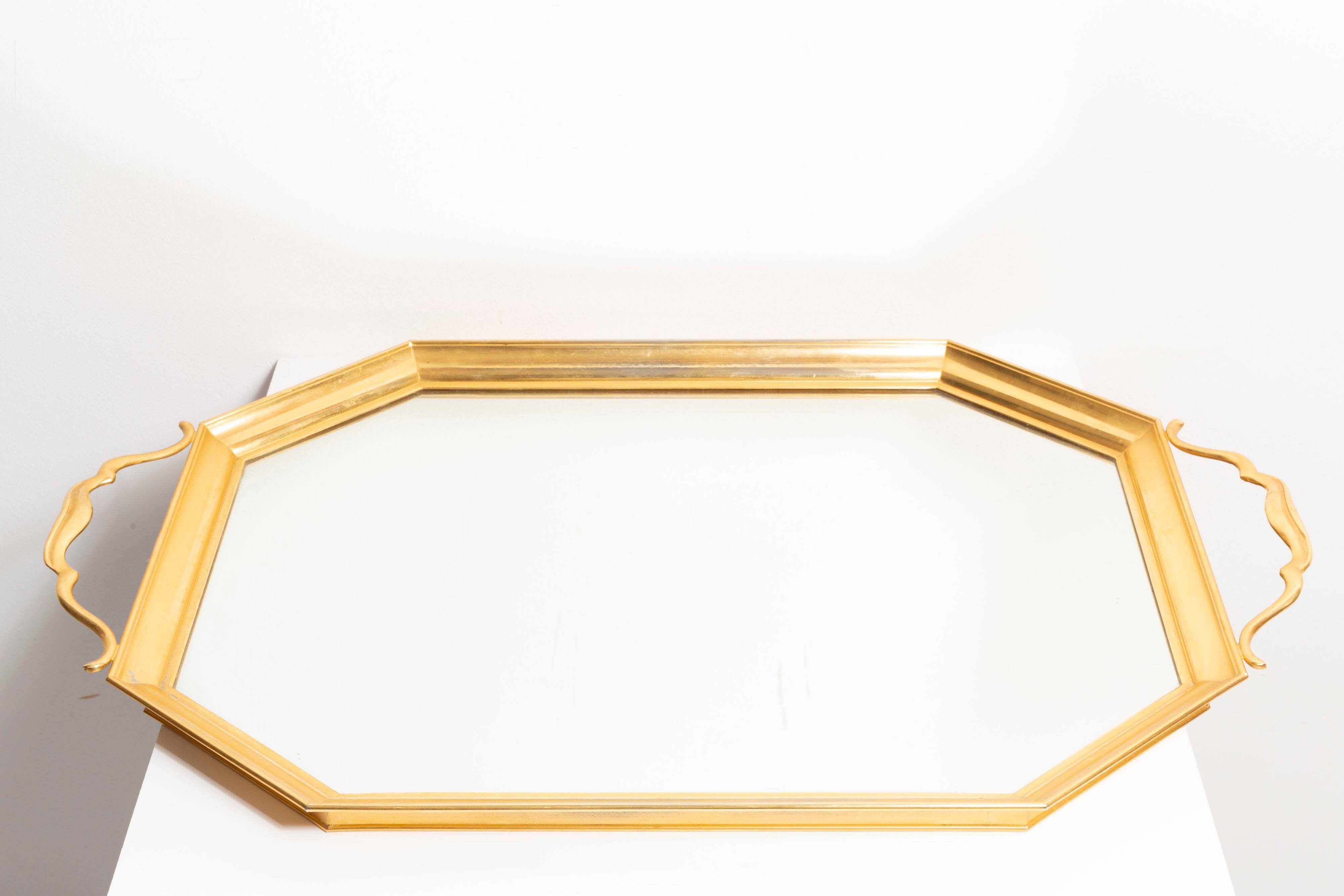 Vintage decorative plate in gold and mirror, Italy, 1960s