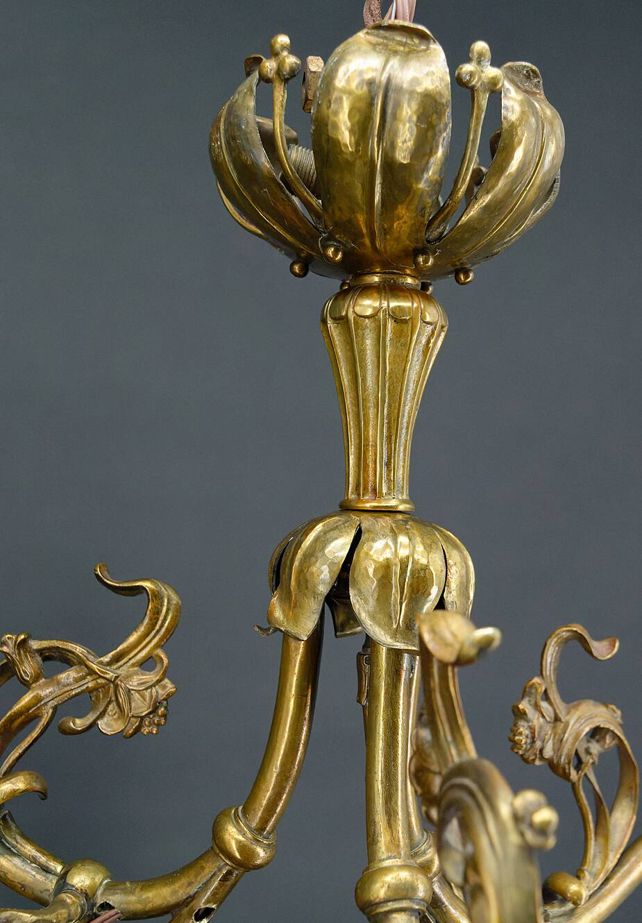 Art nouveau chandelier in gilt bronze, france, circa 1890