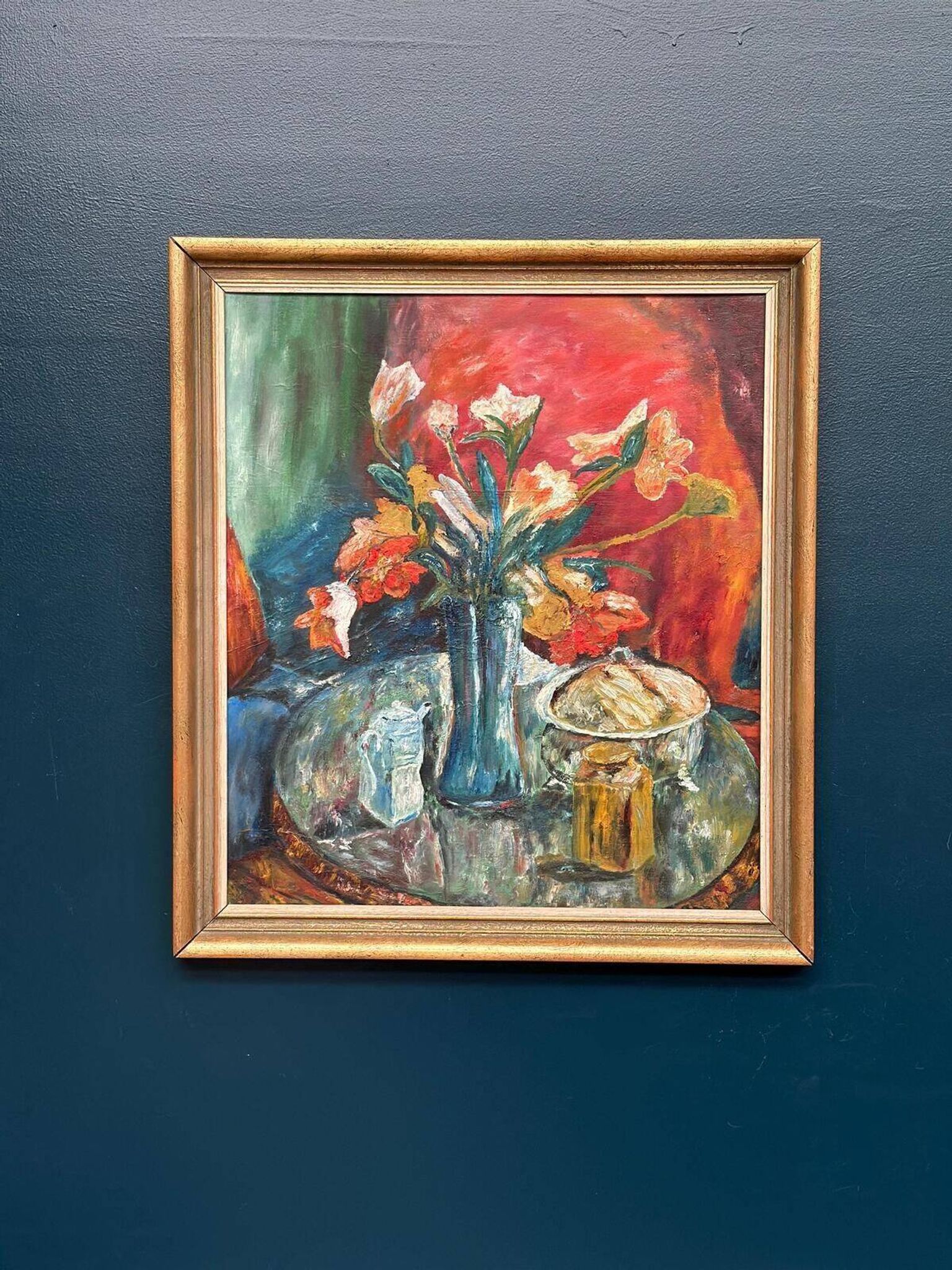 Original Scandinavian Oil On Panel – Unknown Artist – “Vase” – Vintage & Framed – 70 × 79 Cm