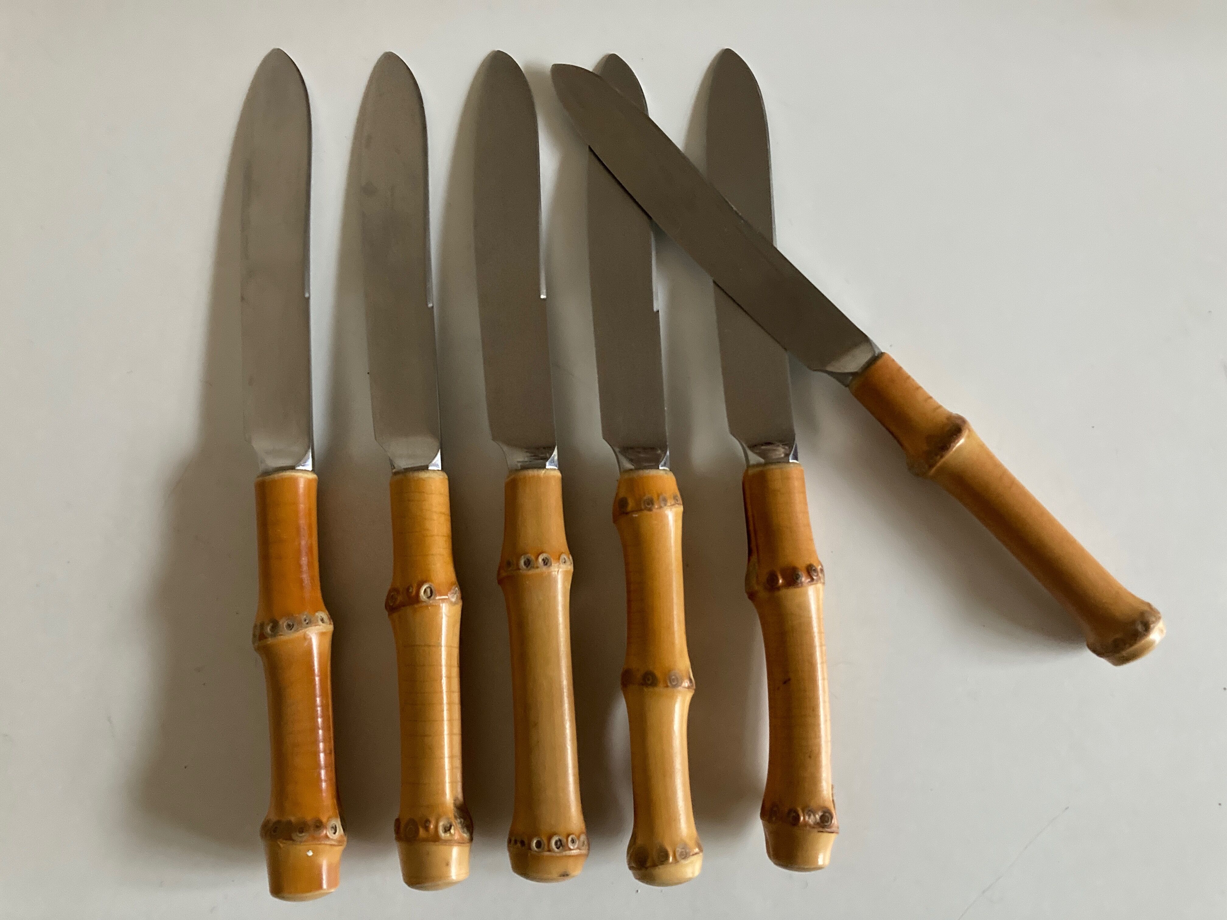 Set of 6 dessert knives bamboo handle 1960
