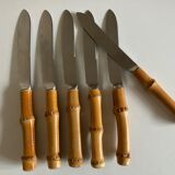 Set of 6 dessert knives bamboo handle 1960