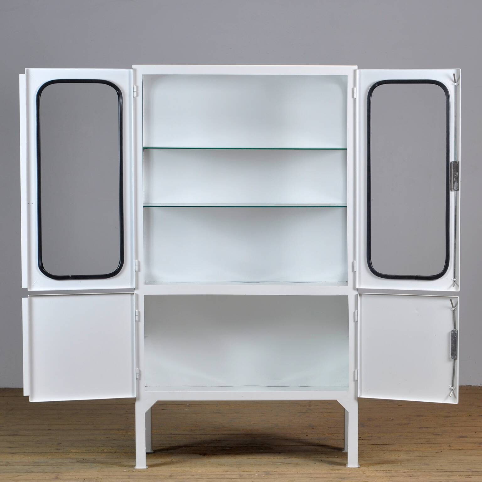 Restored Vintage Iron And Glass Medical Cabinet, 1970s