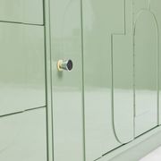 1970s Vintage Sideboard, Pastel Green, Relief, High-Gloss Finish, Chrome