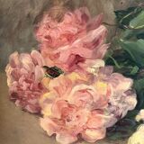 François Félix Roubaud Still life oil on wooden panel bouquet roses peonies XIX