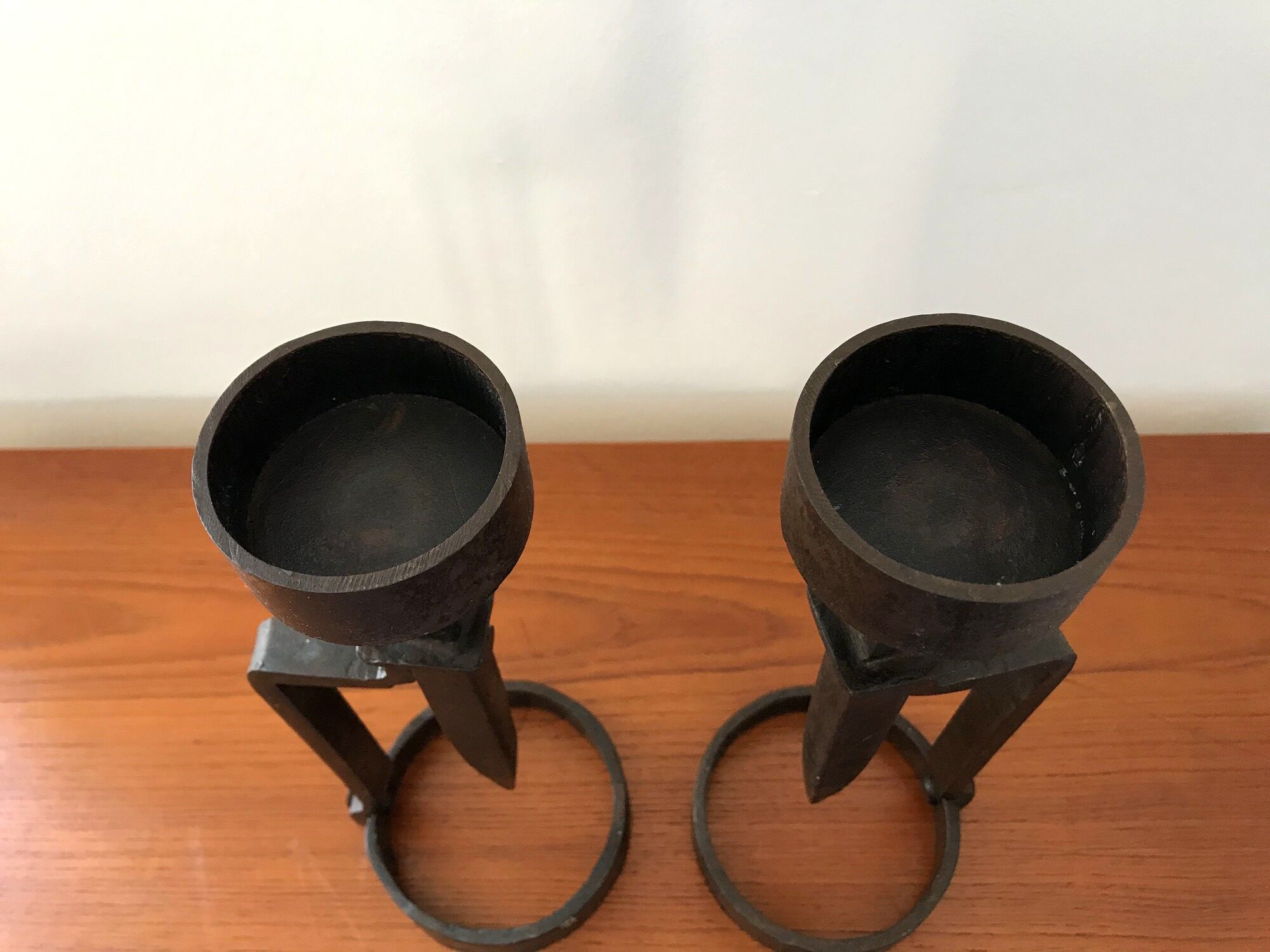 Wrought iron candlesticks brutalist art 70s