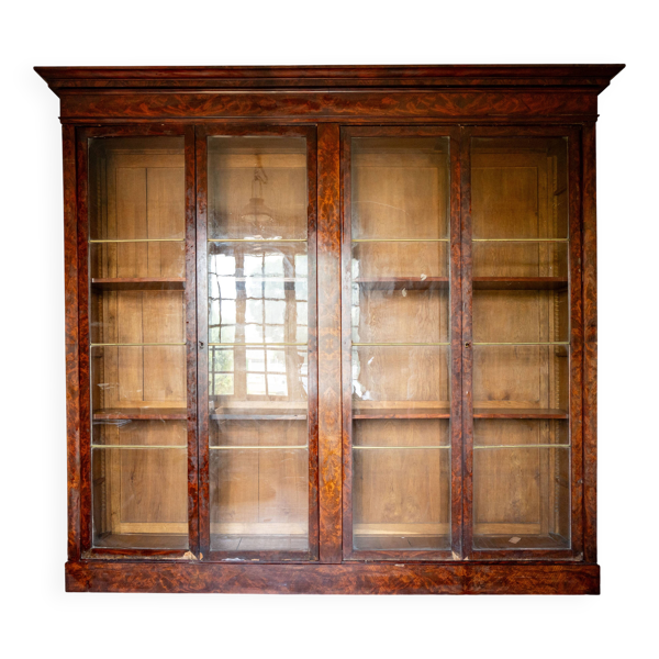 Importante bibliothèque Louis-Philippe 270 cm acajou flammé XIXe siècle dém