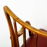 Austrian Dining Chairs in Walnut and Red Leather by Oswald Haerdtl from the Mid-Century