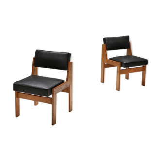 Original 1950 Oak and Vinyl Wim den Boon Chairs